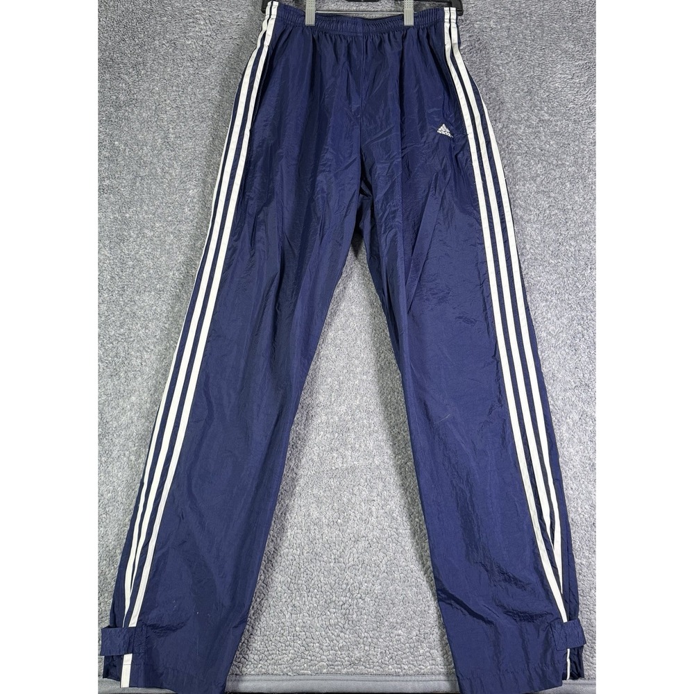 Vintage Adidas Nylon Windbreaker Track Pants 3-Stripe Men's M Blue Warm Up 90s